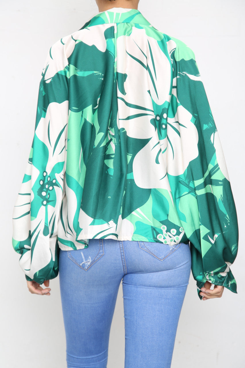 Ladies Floral Abstract Print Blouse Top Green