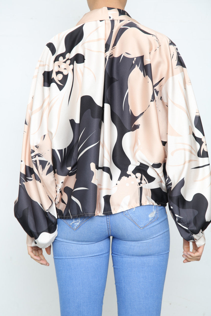 Ladies Floral Abstract Print Blouse Top Black