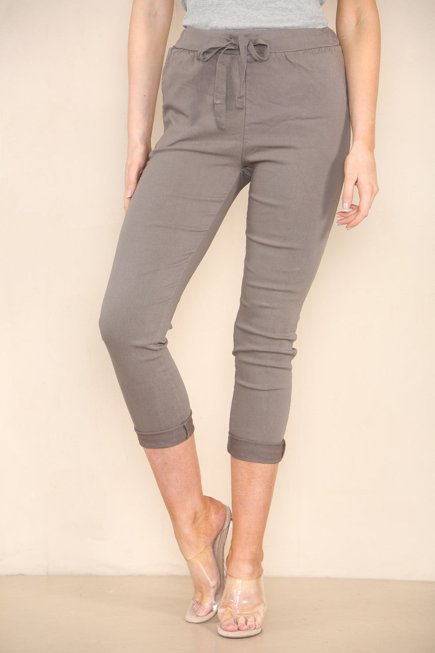 PLAIN ELASTICATED MAGIC STRETCH STYLE TROUSER TAUPE