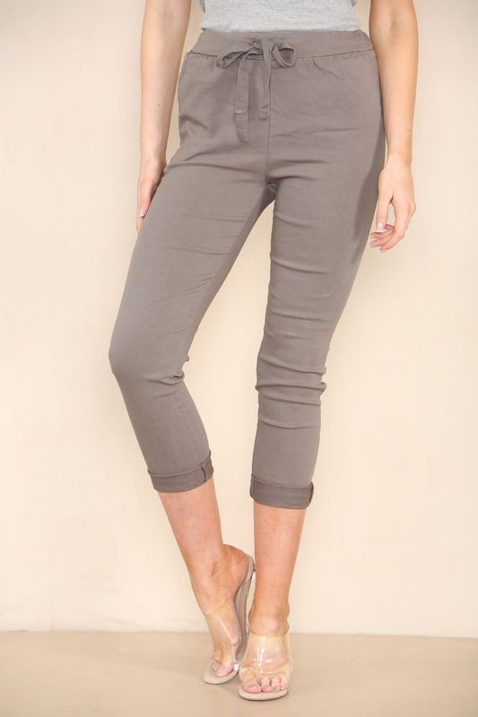 PLAIN ELASTICATED MAGIC STRETCH STYLE TROUSER TAUPE