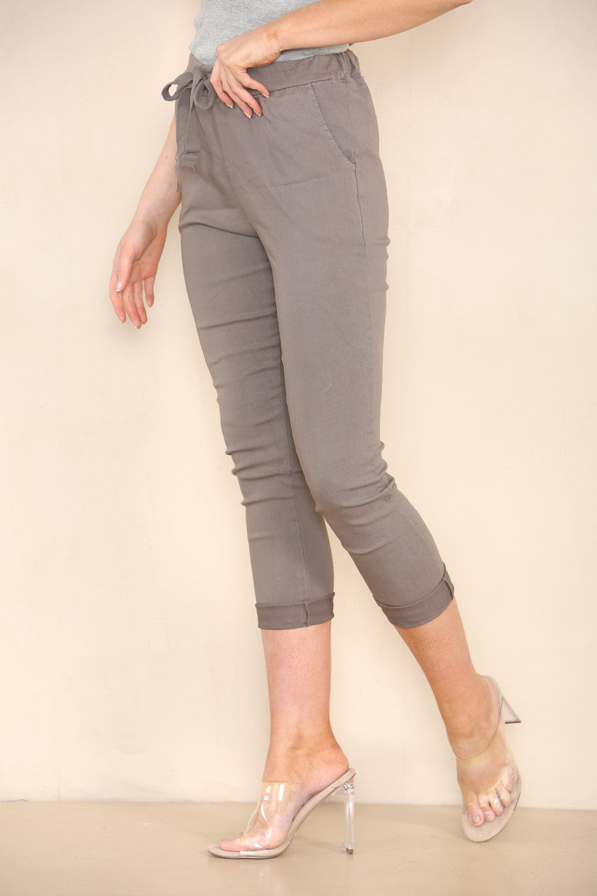 PLAIN ELASTICATED MAGIC STRETCH STYLE TROUSER TAUPE