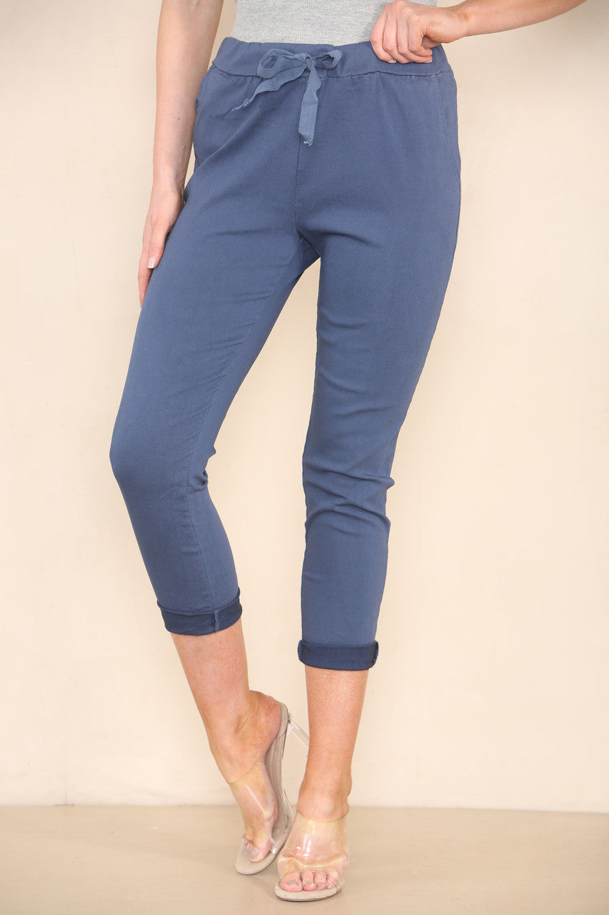 PLAIN ELASTICATED MAGIC STRETCH STYLE TROUSER DARK DENIM