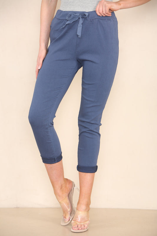 PLAIN ELASTICATED MAGIC STRETCH STYLE TROUSER DARK DENIM