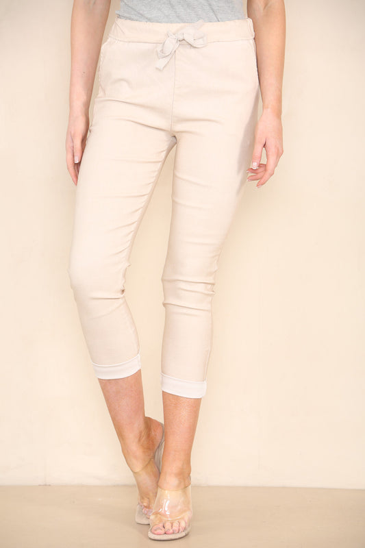 PLAIN ELASTICATED MAGIC STRETCH STYLE TROUSER STONE