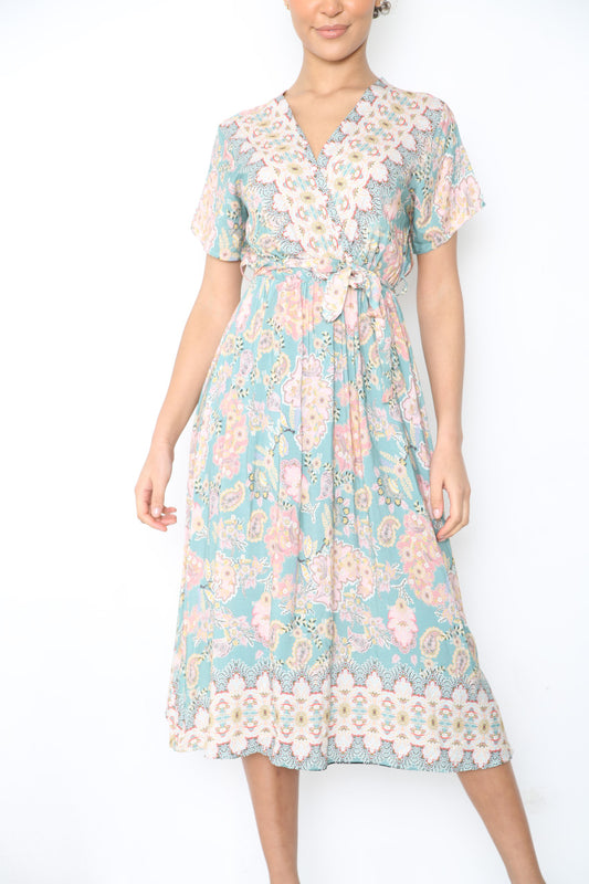 Dames Wikkeljurk Met Paisley Bloemenprint Saliegroen