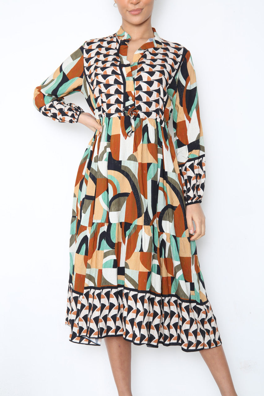 Dames Aztec Vormen Print Maxi Jurk Zwart