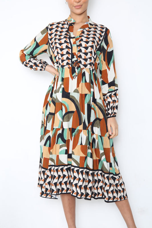Dames Aztec Vormen Print Maxi Jurk Zwart