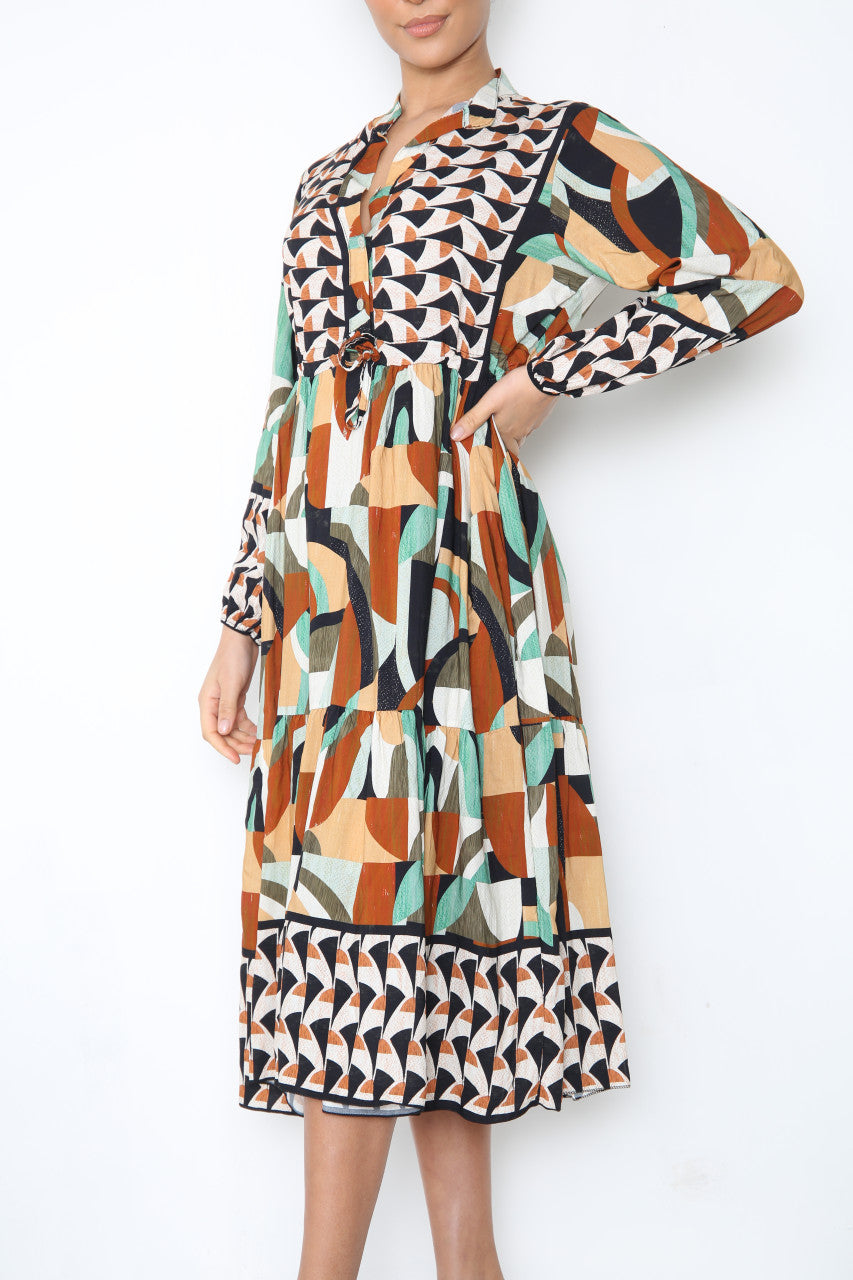 Dames Aztec Vormen Print Maxi Jurk Zwart