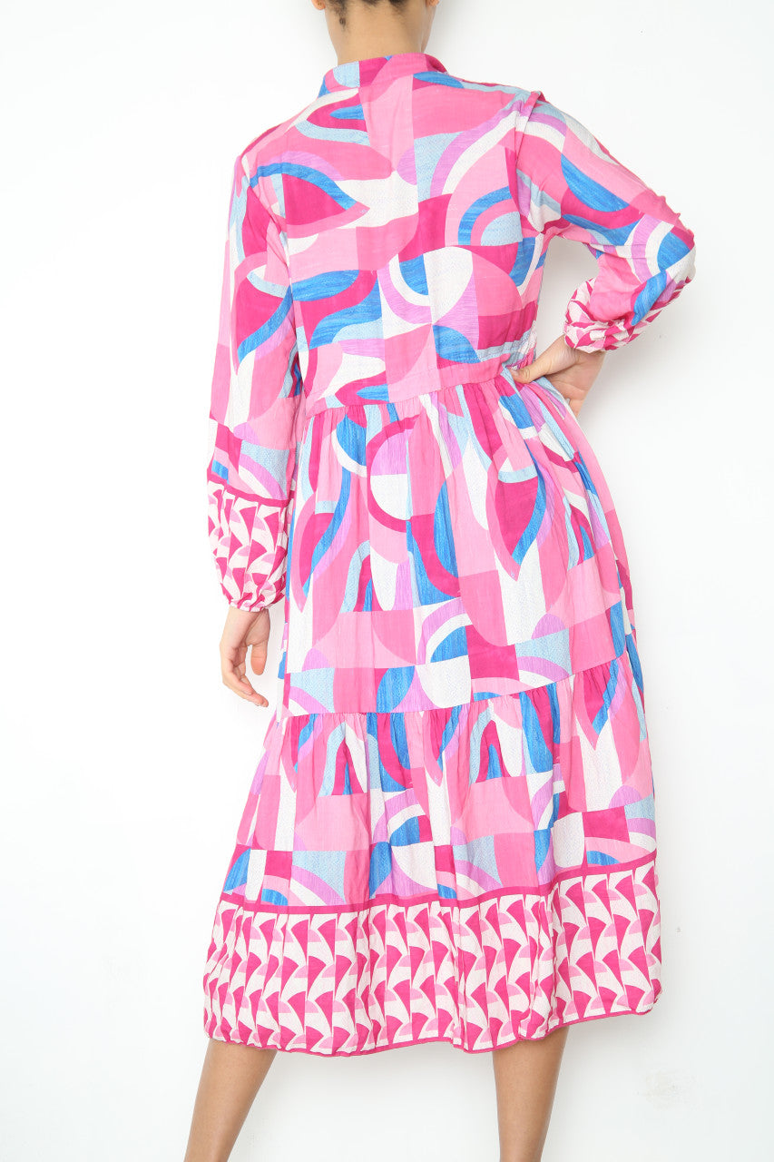 Dames maxi-jurk met Azteekse print en overhemdstijl, kersrood