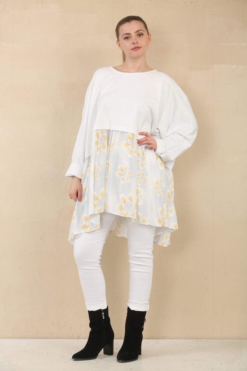 BLOEMENPRINT PANEEL VLOTTE TOP - WIT