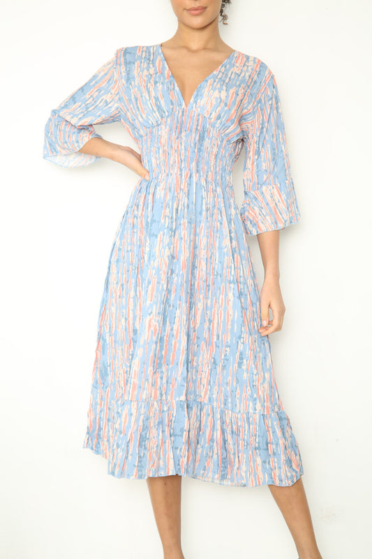 Dames Maxi Jurk Met Elastische Tailleband En Tie-Dye Print Lichtblauw