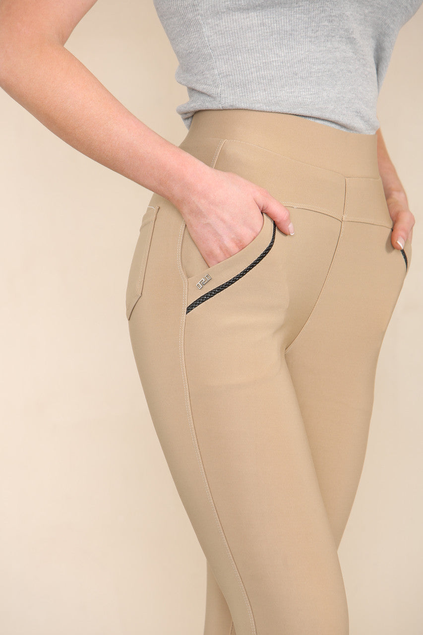 PONTE POCKET SKINNY TROUSERS DARK BEIGE