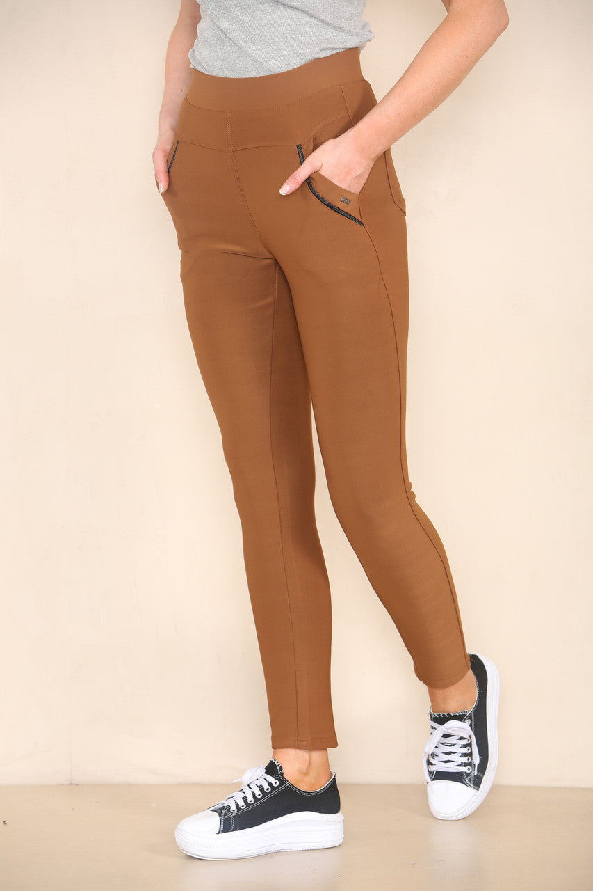 PONTE POCKET SKINNY BROEK KAMEL