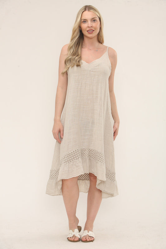 LACE HEM DETAIL DRESS - STONE