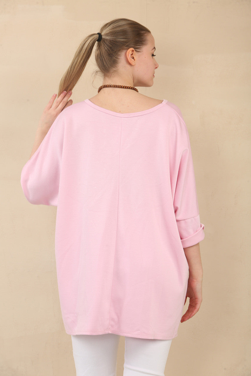 EFFEN VLEERMUISMOUW TOP MET 3/4 LENGTE EN KETTING - CANDY ROZE