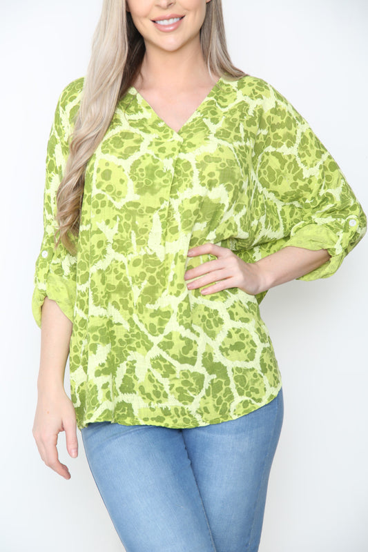 Ladies Pebble Print Top Lime