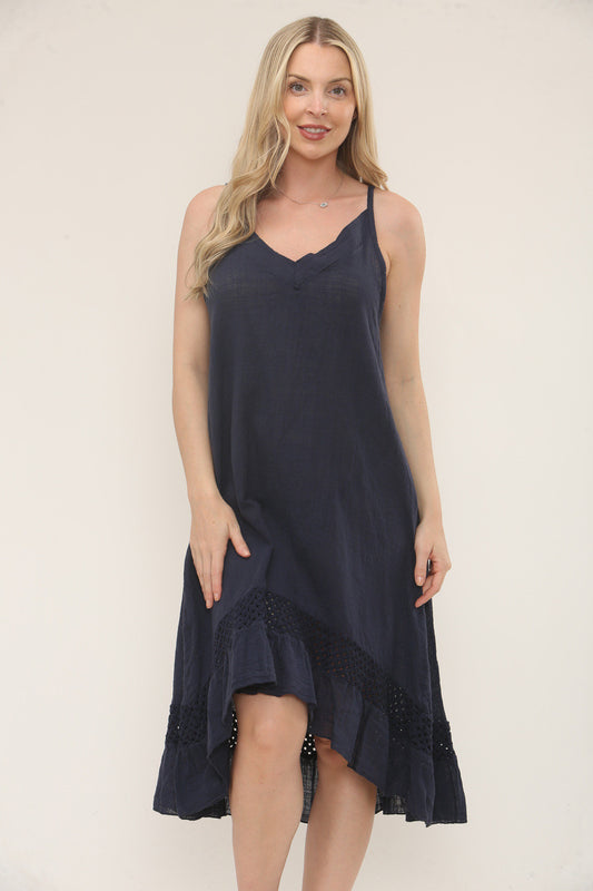 LACE HEM DETAIL DRESS - NAVY