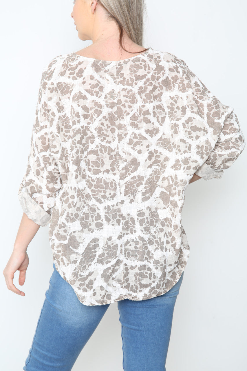 Ladies Pebble Print Top Stone