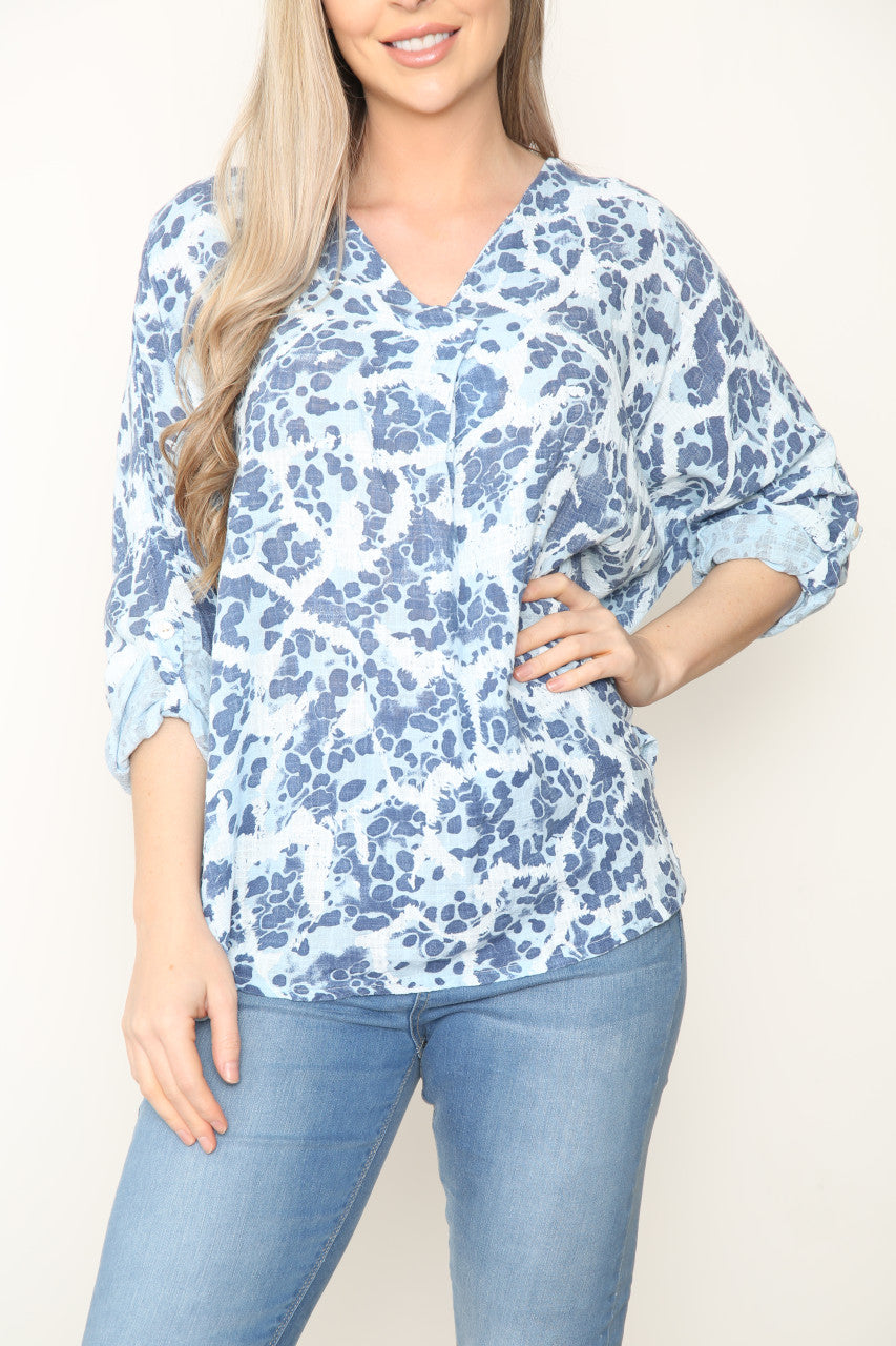 Ladies Pebble Print Top Light Blue