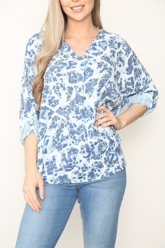 Ladies Pebble Print Top Light Blue