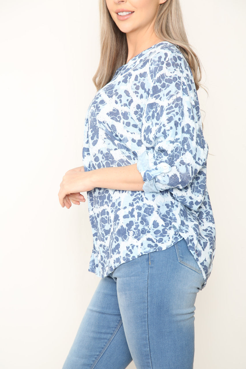 Ladies Pebble Print Top Light Blue