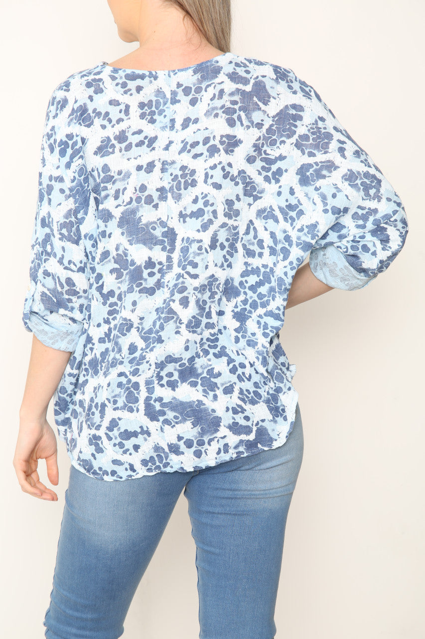 Ladies Pebble Print Top Light Blue