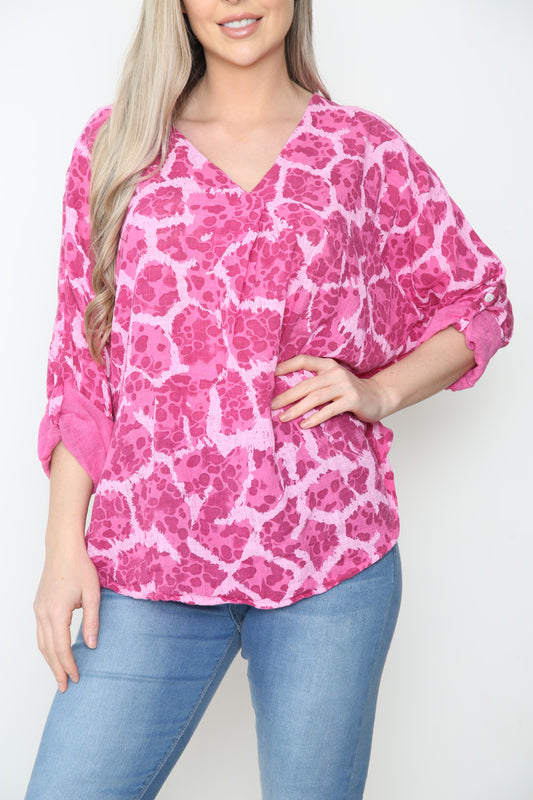 Ladies Pebble Print Top Cerise