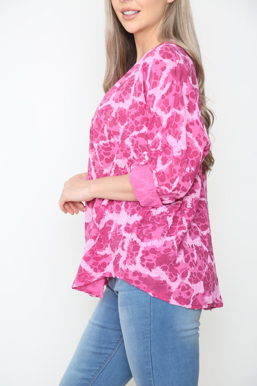 Ladies Pebble Print Top Cerise