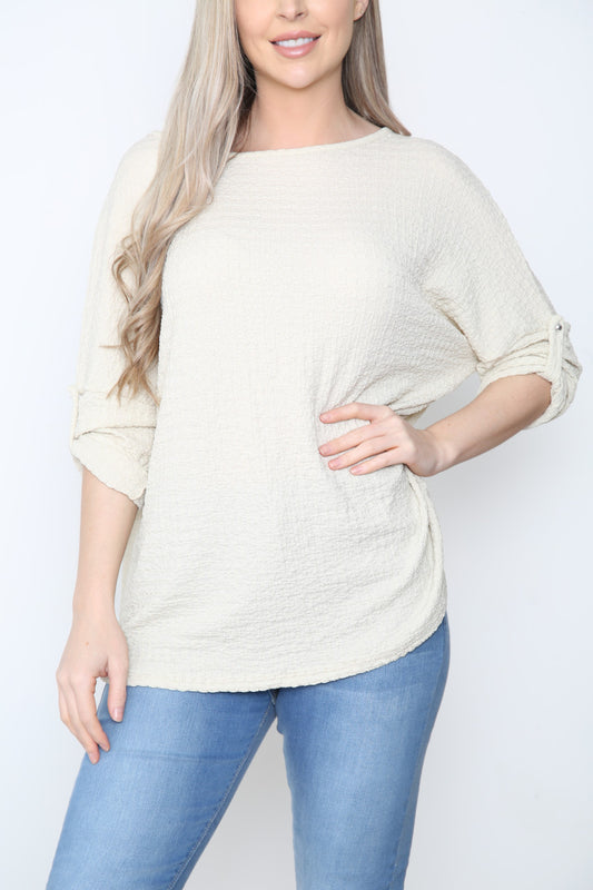Ladies Crepe Roll Sleeve Top Stone