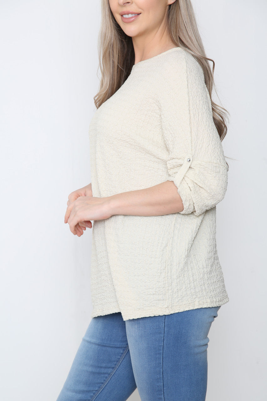 Ladies Crepe Roll Sleeve Top Stone