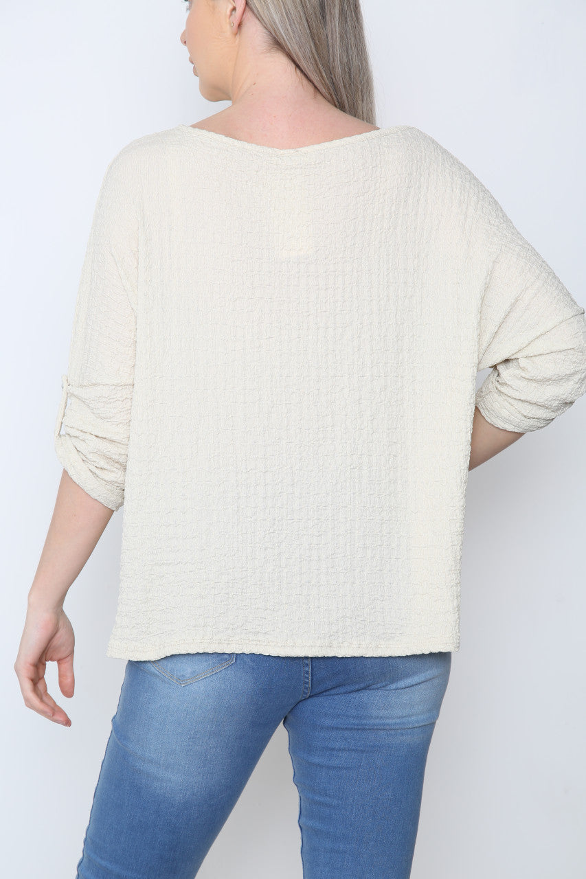 Ladies Crepe Roll Sleeve Top Stone