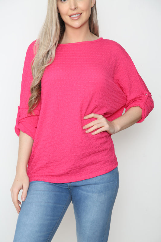 Ladies Crepe Roll Sleeve Top Cerise