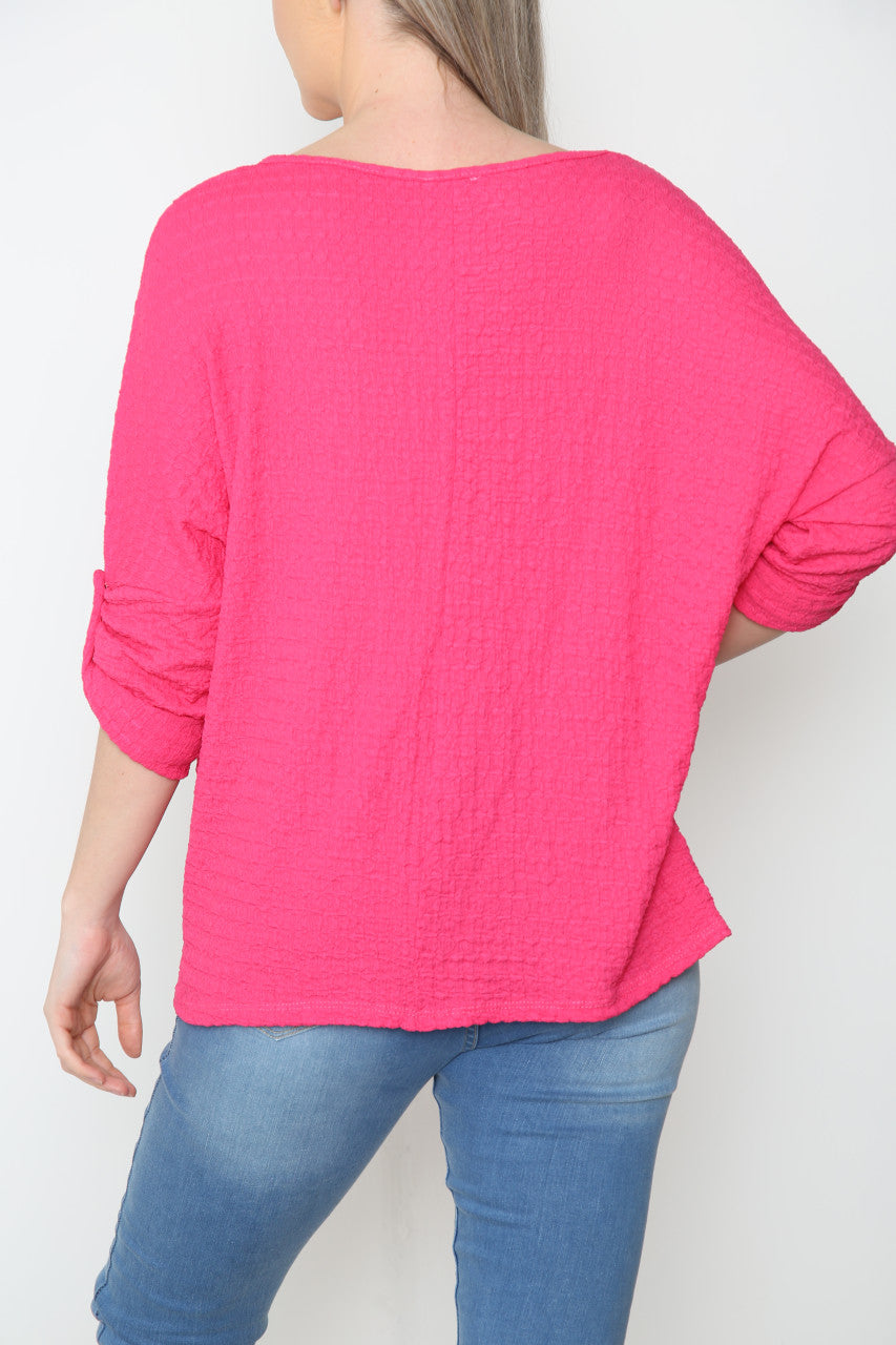 Ladies Crepe Roll Sleeve Top Cerise