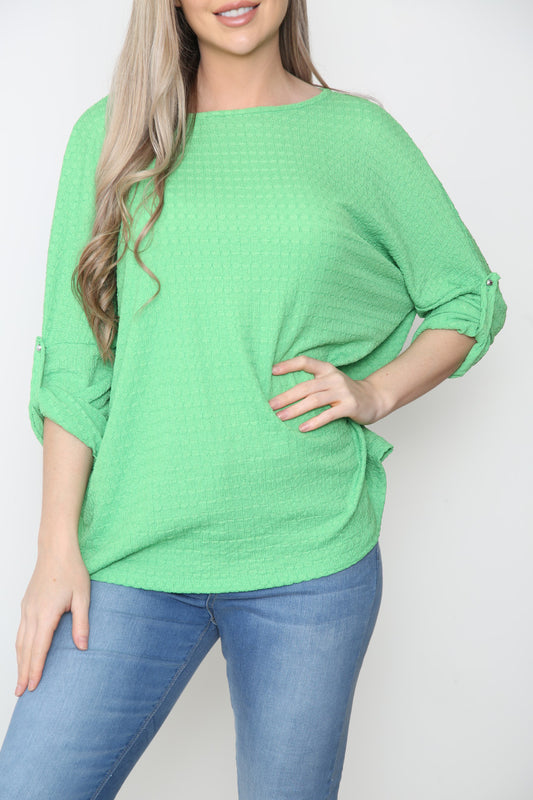 Ladies Crepe Roll Sleeve Top Green