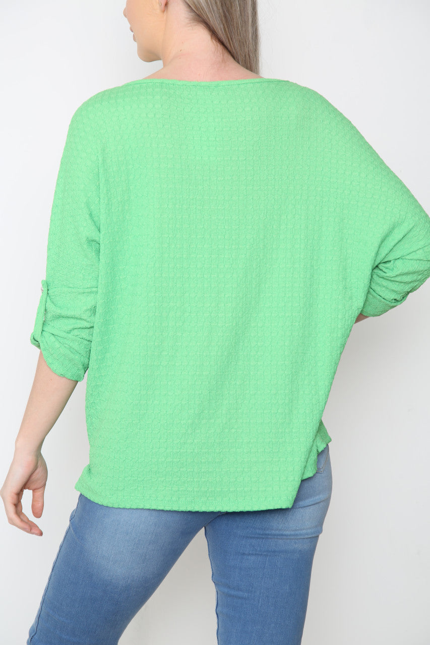 Dames Crêpe Top Met Oprolmouw Groen