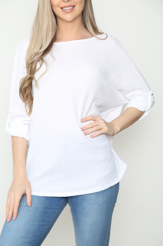 Ladies Crepe Roll Sleeve Top White