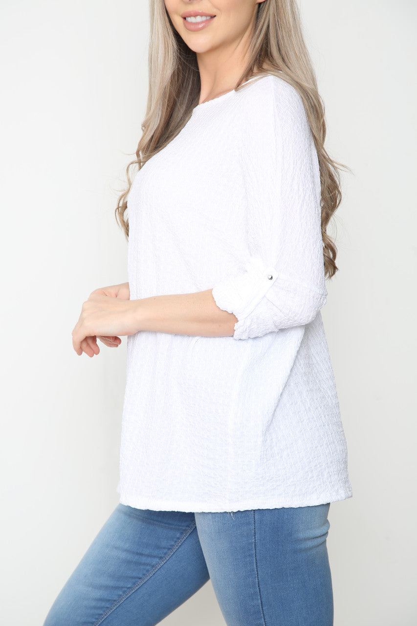 Ladies Crepe Roll Sleeve Top White