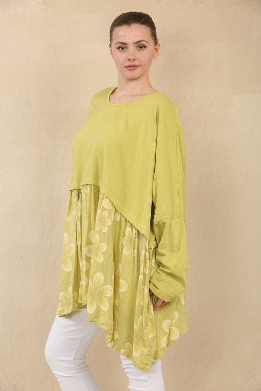 FLORAL PRINT PANEL FLOATY TOP - MUSTARD