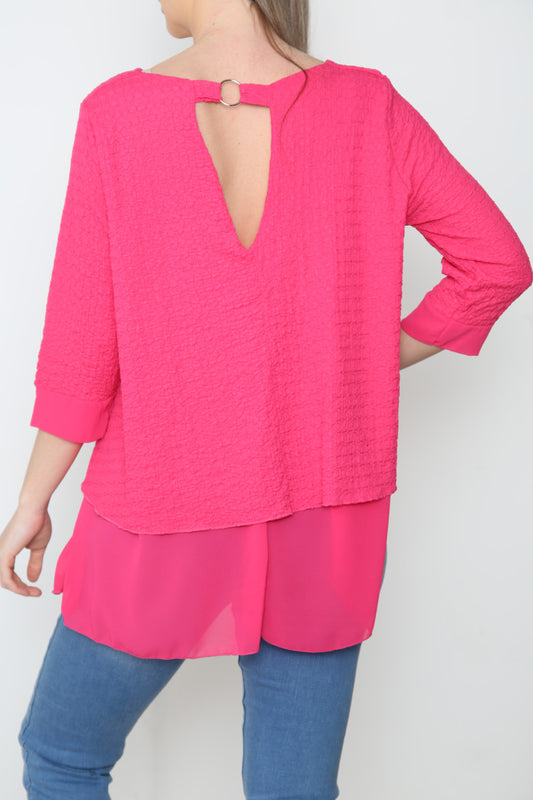 Ladies Crepe Chiffon Hem Top Cerise