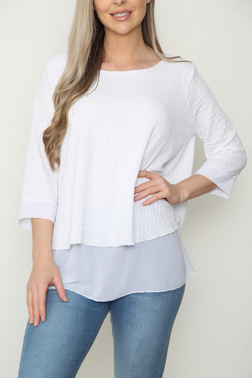 Ladies Crepe Chiffon Hem Top White