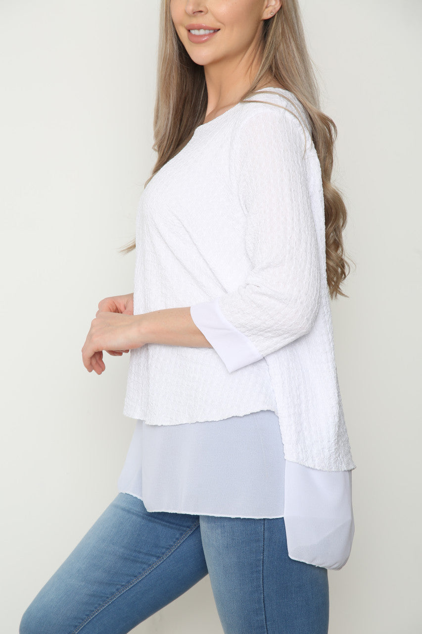 Ladies Crepe Chiffon Hem Top White
