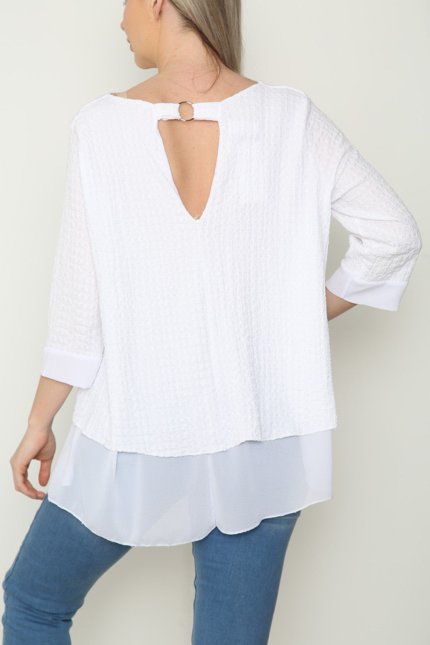 Ladies Crepe Chiffon Hem Top White