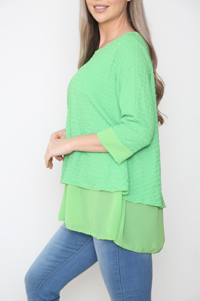 Ladies Crepe Chiffon Hem Top Green