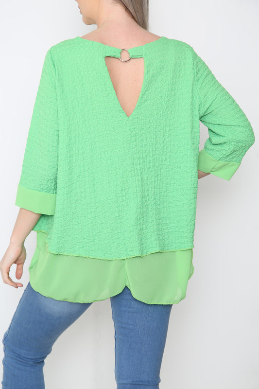 Ladies Crepe Chiffon Hem Top Green