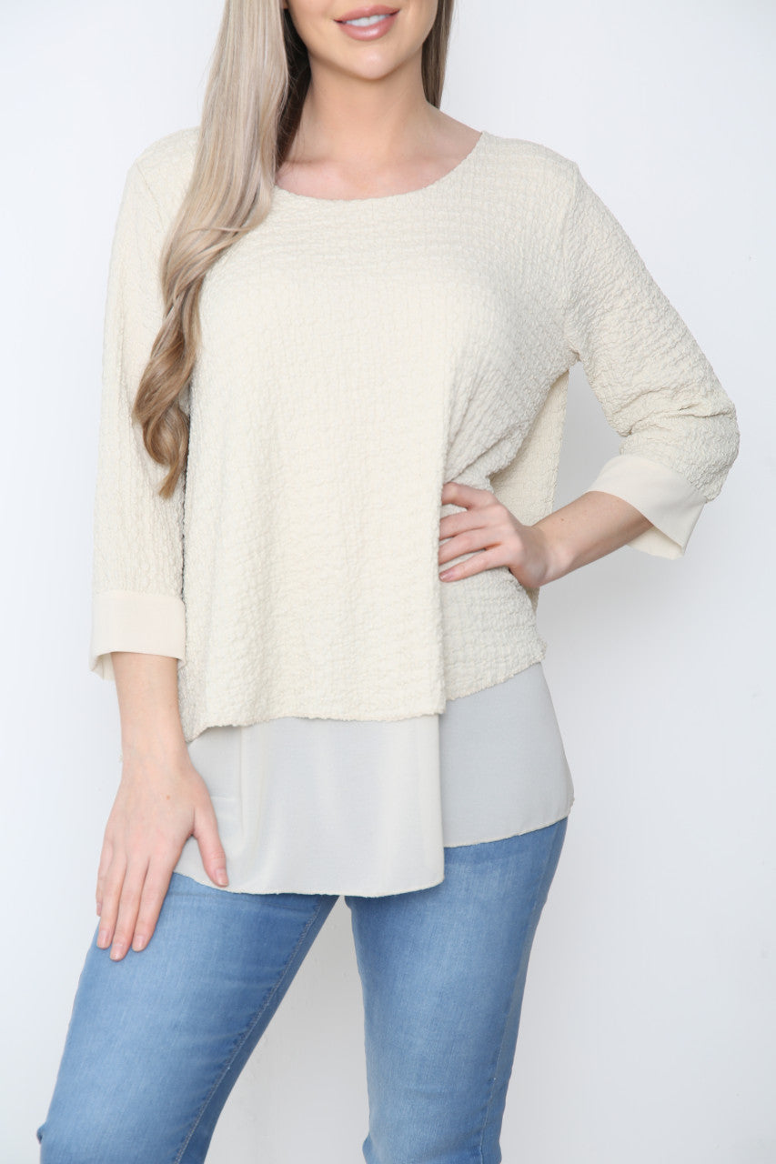 Ladies Crepe Chiffon Hem Top Stone