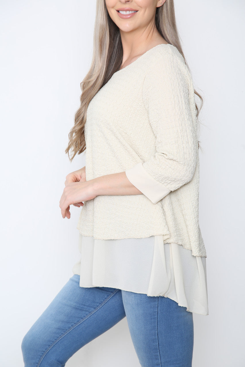 Ladies Crepe Chiffon Hem Top Stone