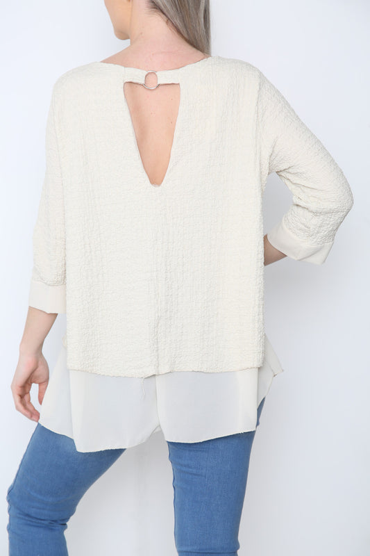Ladies Crepe Chiffon Hem Top Stone