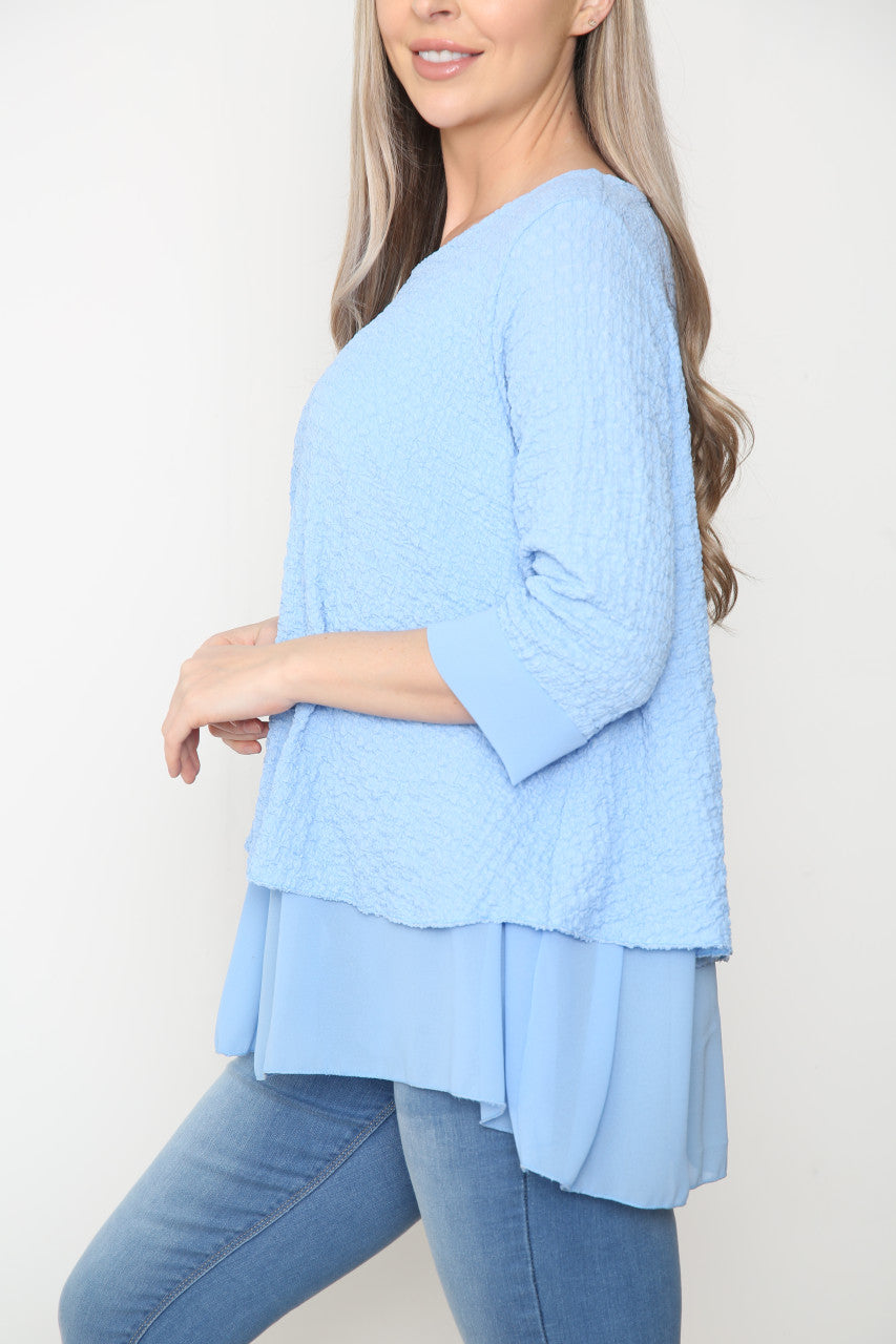 Ladies Crepe Chiffon Hem Top Light Blue