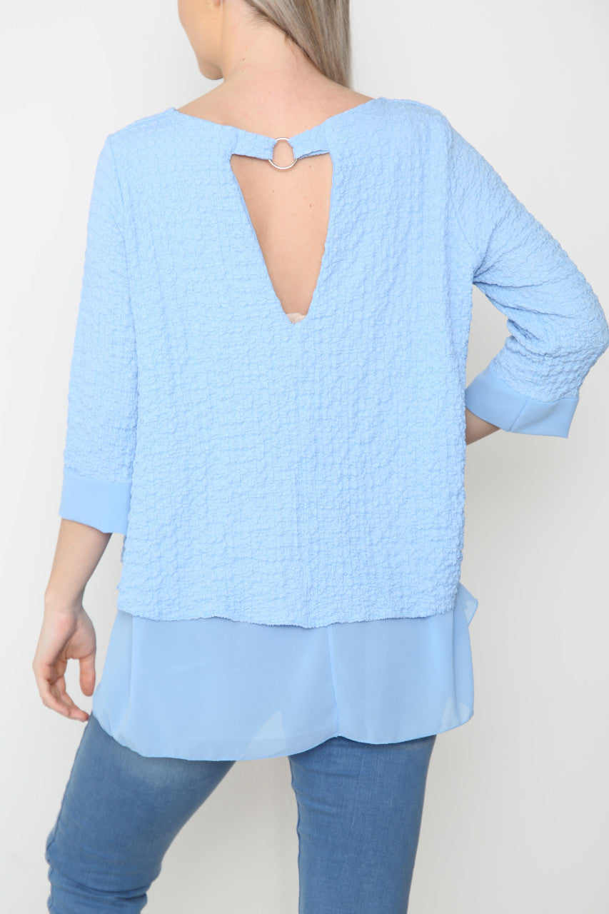 Ladies Crepe Chiffon Hem Top Light Blue