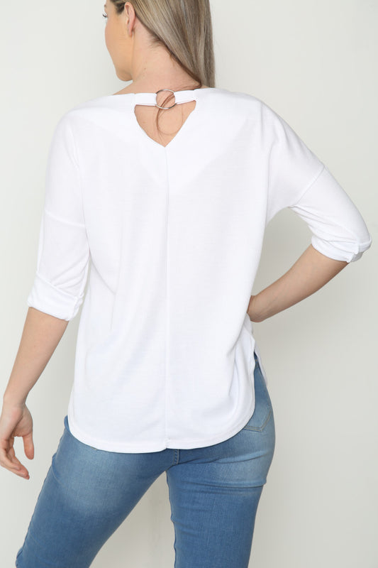 Ladies Ring Back Detail Top White